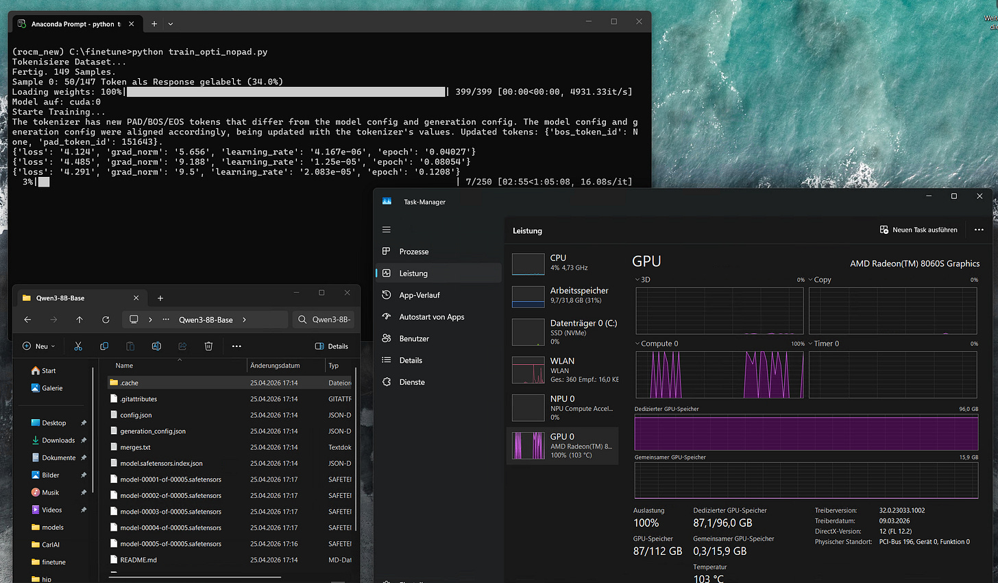 Qwen3 8B Full SFT on Strix Halo