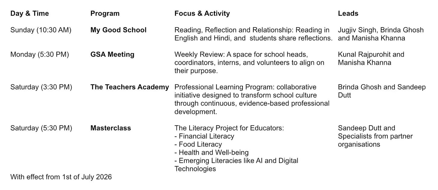 Good Schools Alliance weekly schedule Good Schools Alliance weekly schedule