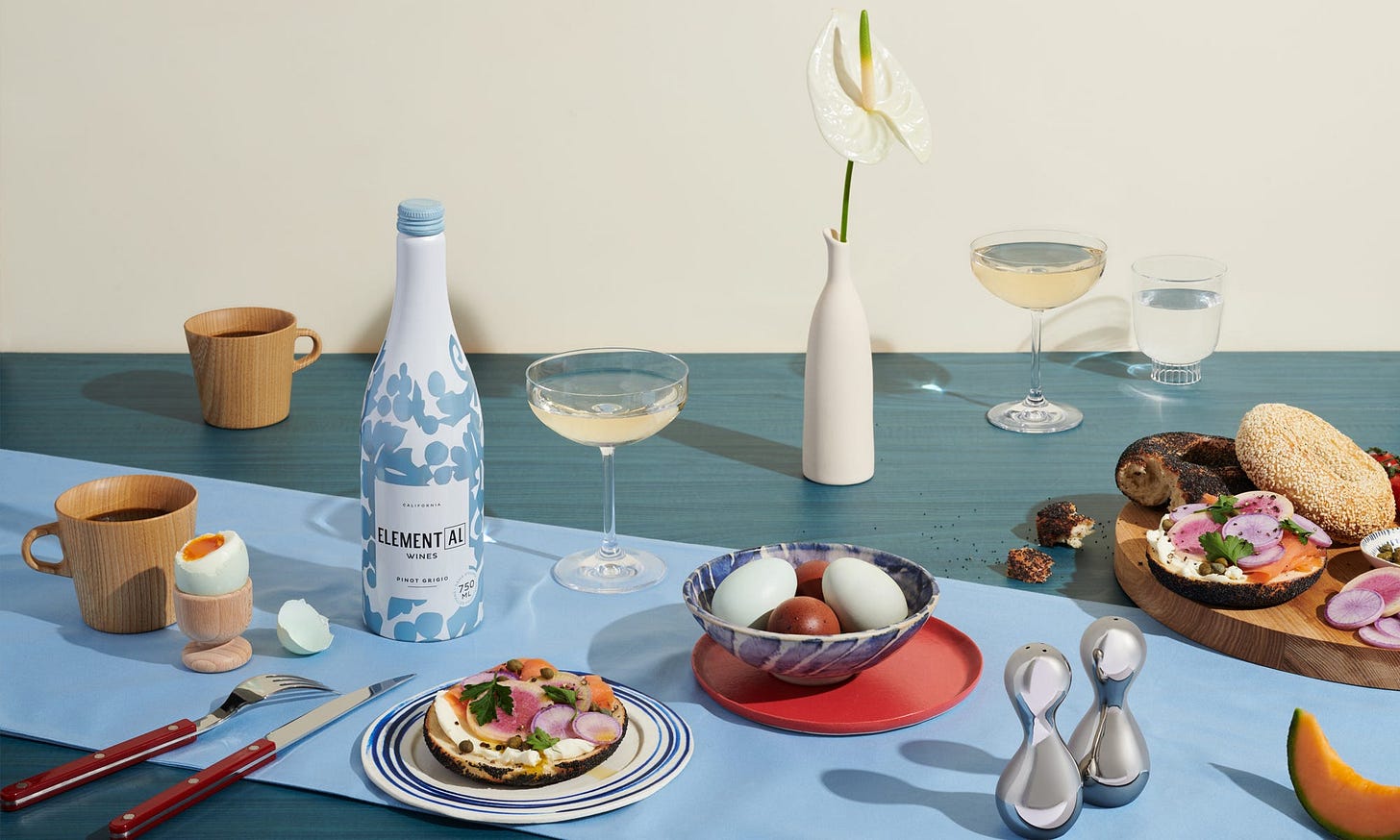 a table with food and glasses