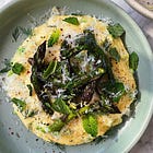 Spring Pea + Asparagus Ricotta Polenta with Mint