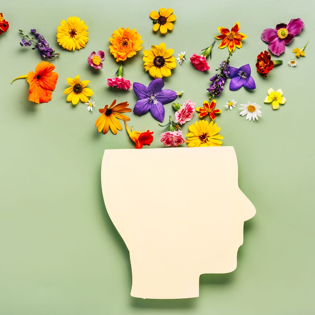 mentale belasting en constante gedachten visualisatie met bloemen uit hoofd