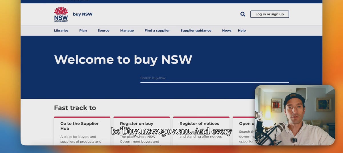 buy NSW government supplier hub homepage with supplier registration controls