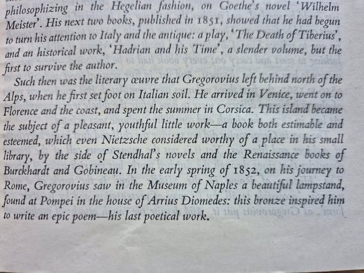 "In the early spring of 1852, on his journey to Rome, Gregorovius saw in the Museum of Naples a beautiful lampstand found at Pompei: this bronze inspired him to write an epic poem."