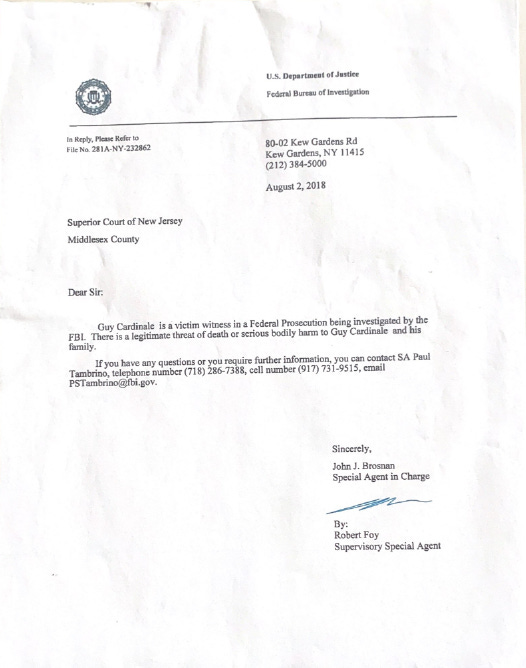 Guy Cardinale’s “Get Out of Jail Free” Card, courtesy of the FBI’s NYC Field Office.