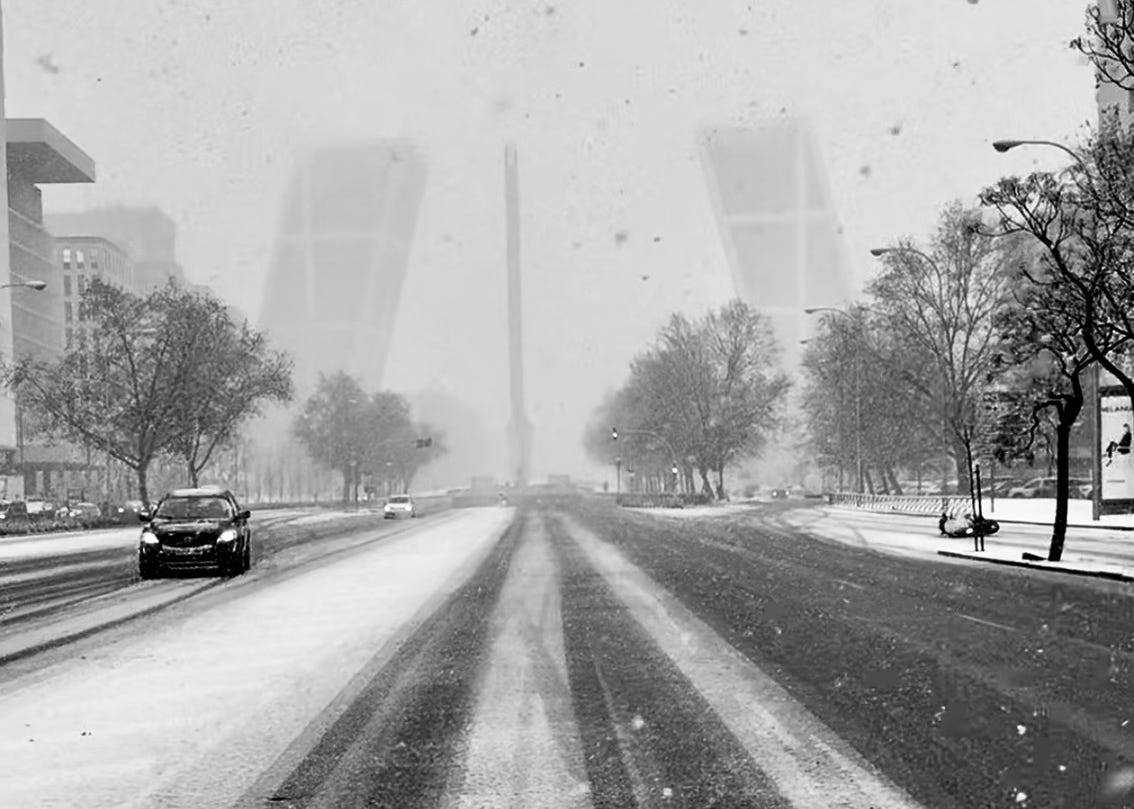 Castellana en Madrid nevada. Castellana en Madrid nevada.