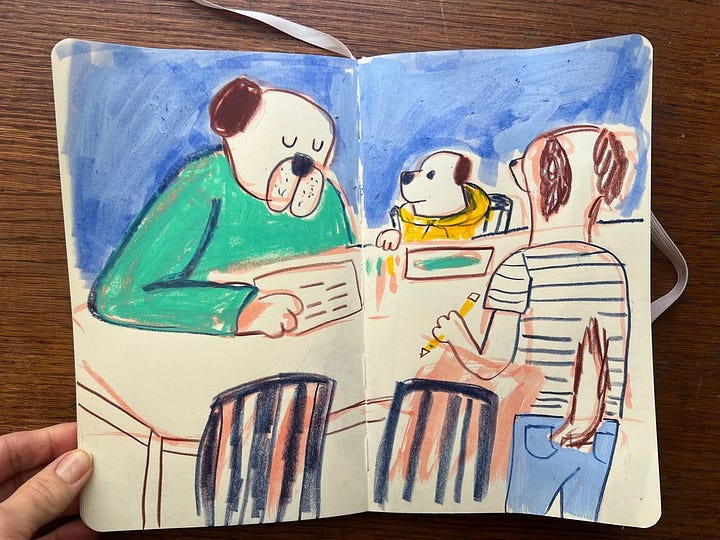 drawings of dogs doing human things