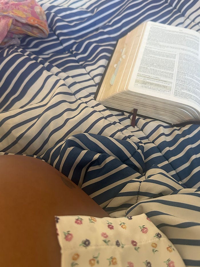 Me in bed reading my Bible (I love writing in bed) Me in bed reading my Bible (I love writing in bed)