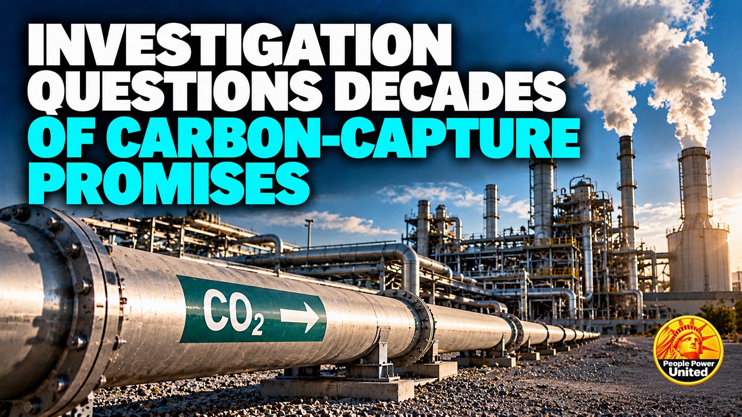 Investigation questions decades of carbon-capture promises. Investigation questions decades of carbon-capture promises.