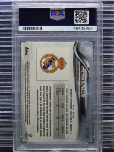 2017-18 Topps Chrome UEFA Cristiano Ronaldo Gold Refractor 35/50 PSA 10 GEM MINT - Picture 2 of 2