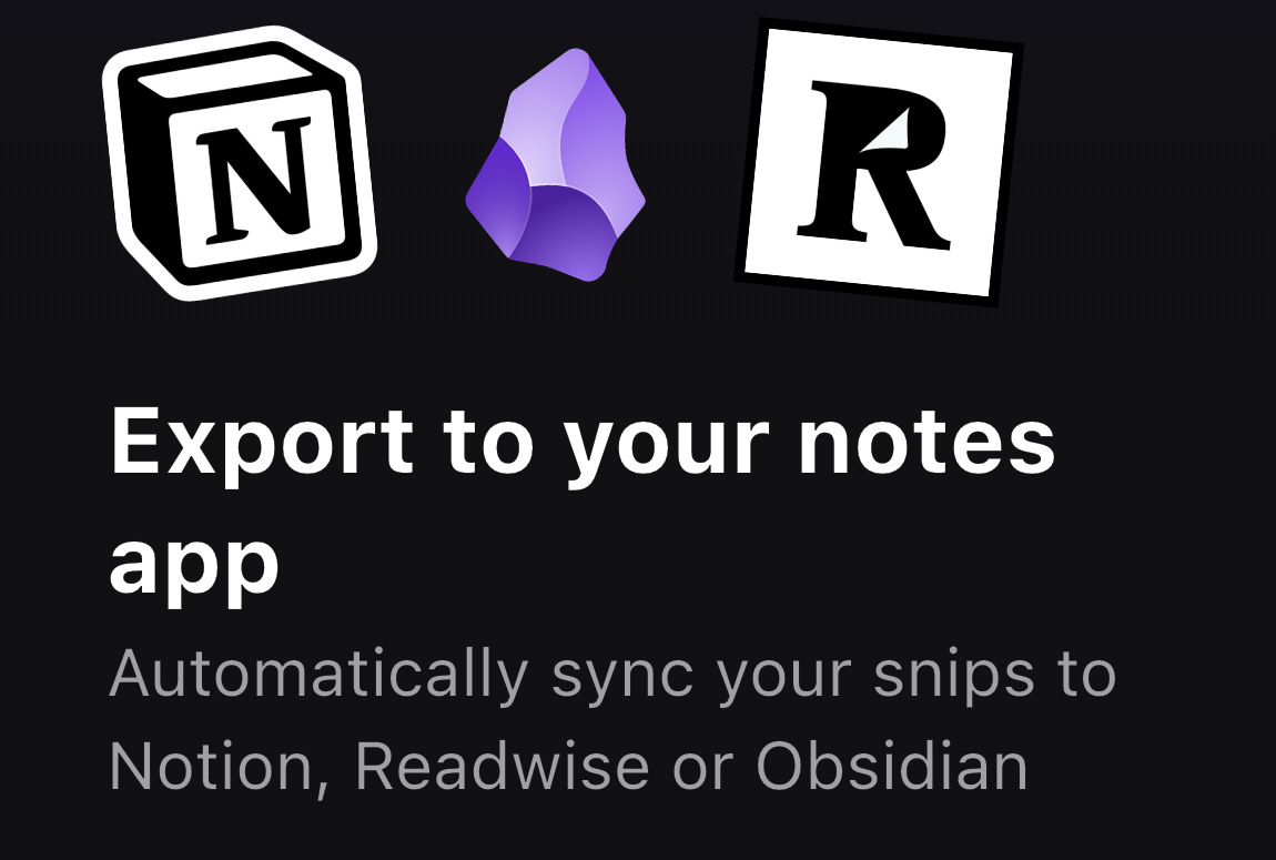 Snipd Export to Notion / Obsidian / Readwise Graphic
