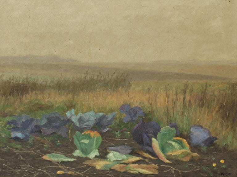 Unknown - Antique American School Impressionist Cabbage Farm Landscape ...
