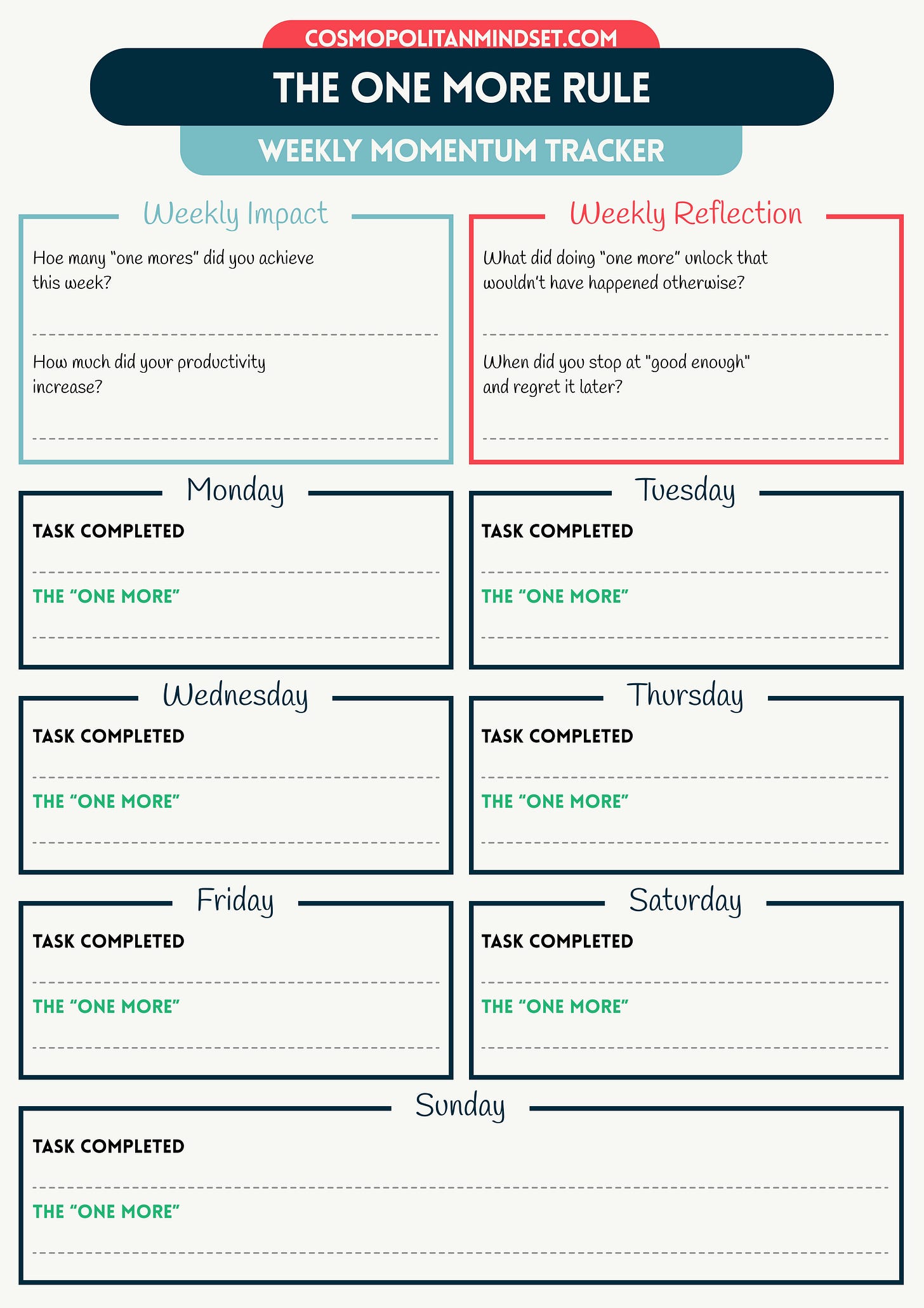 The One More Rule — Weekly Momentum Tracker