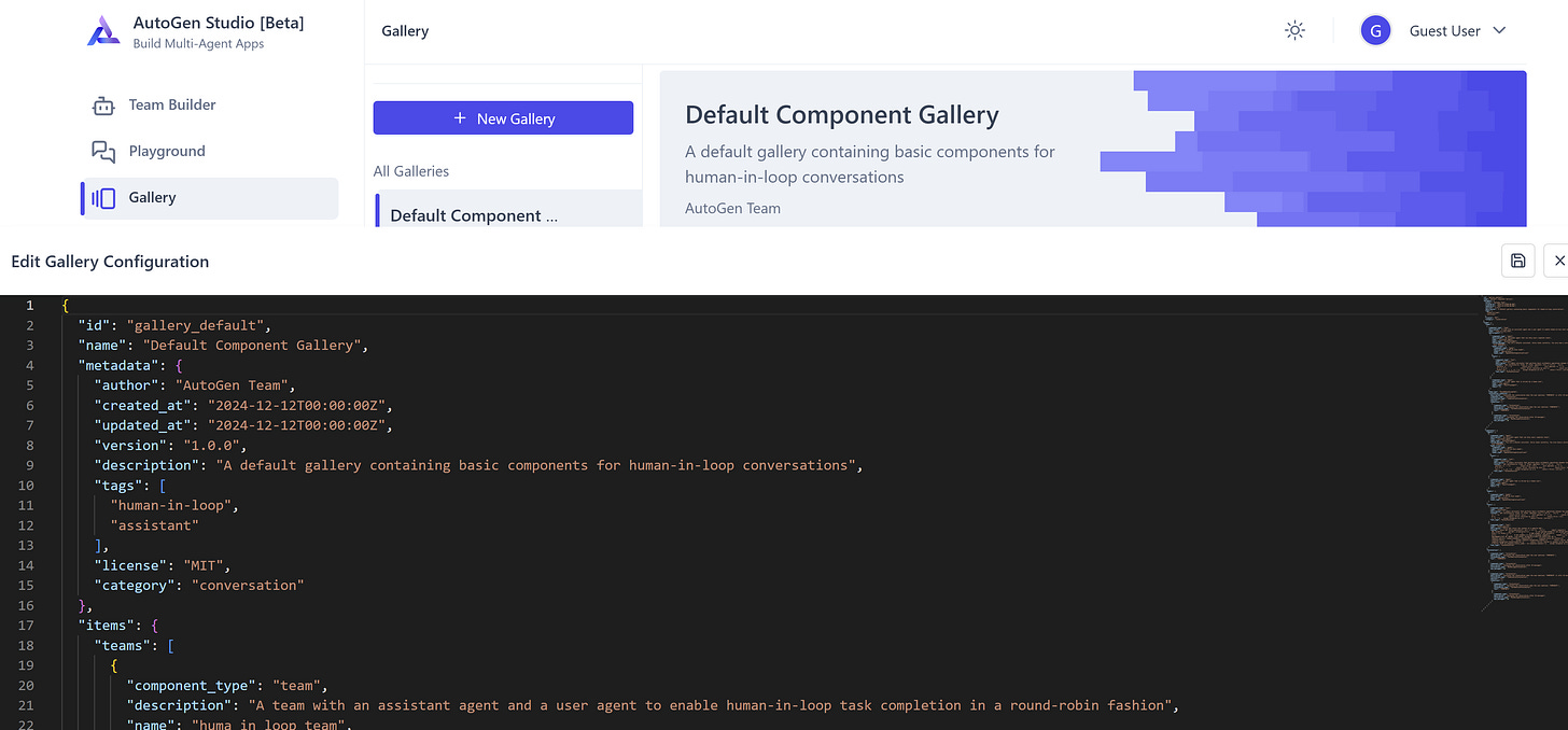 Json on display in the AutoGen studio editor.