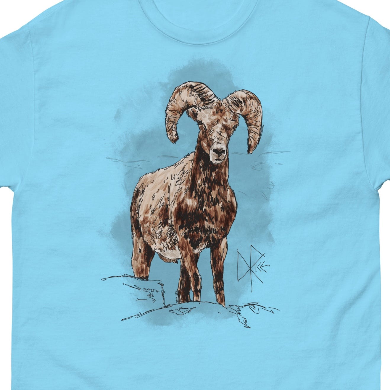 A bighorn sheep stands on a rocky ledge. Sketch art by Don Rice. A bighorn sheep stands on a rocky ledge. Sketch art by Don Rice.