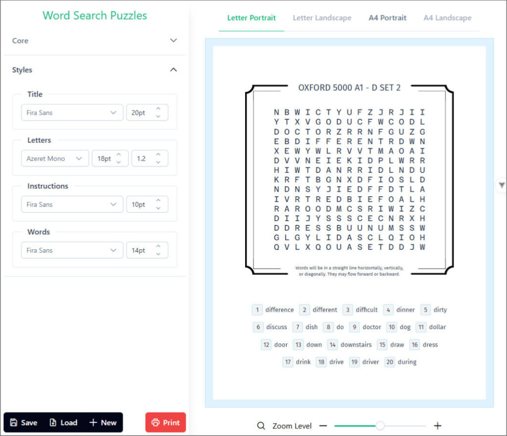 Word Search Puzzles Application - Puzzle Styles