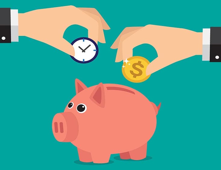 Save time and money with a piggy bank. Illustration in vectors. Save time and money with a piggy bank. Illustration in vectors.