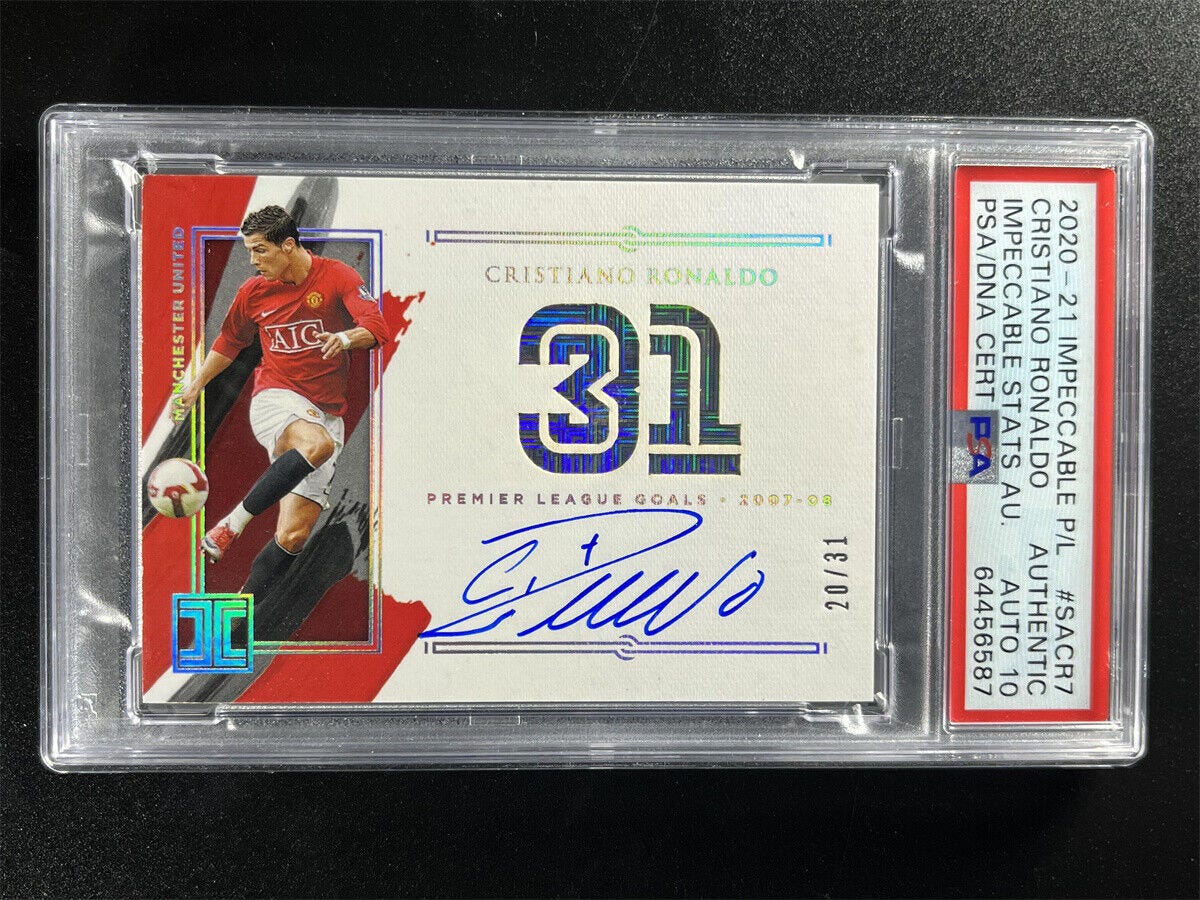 2020-21 Impeccable Premier League Cristiano Ronaldo Stats Auto 20/31 PSA 10 - Picture 1 of 2