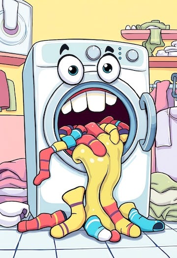Funny cartoon washing machine eating socks colorful illustration | Premium  AI-generated image