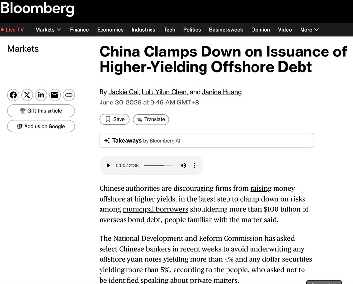 https://www.bloomberg.com/news/articles/2026-06-30/china-clamps-down-on-issuance-of-higher-yielding-offshore-debt