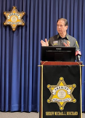 Oakland County Sheriff Michael Bouchard details what authorities have learned about "transnational gangs" involved in "high-end burglaries" across the county on Friday, Sept. 29, 2023. Oakland County Sheriff Michael Bouchard details what authorities have learned about "transnational gangs" involved in "high-end burglaries" across the county on Friday, Sept. 29, 2023.