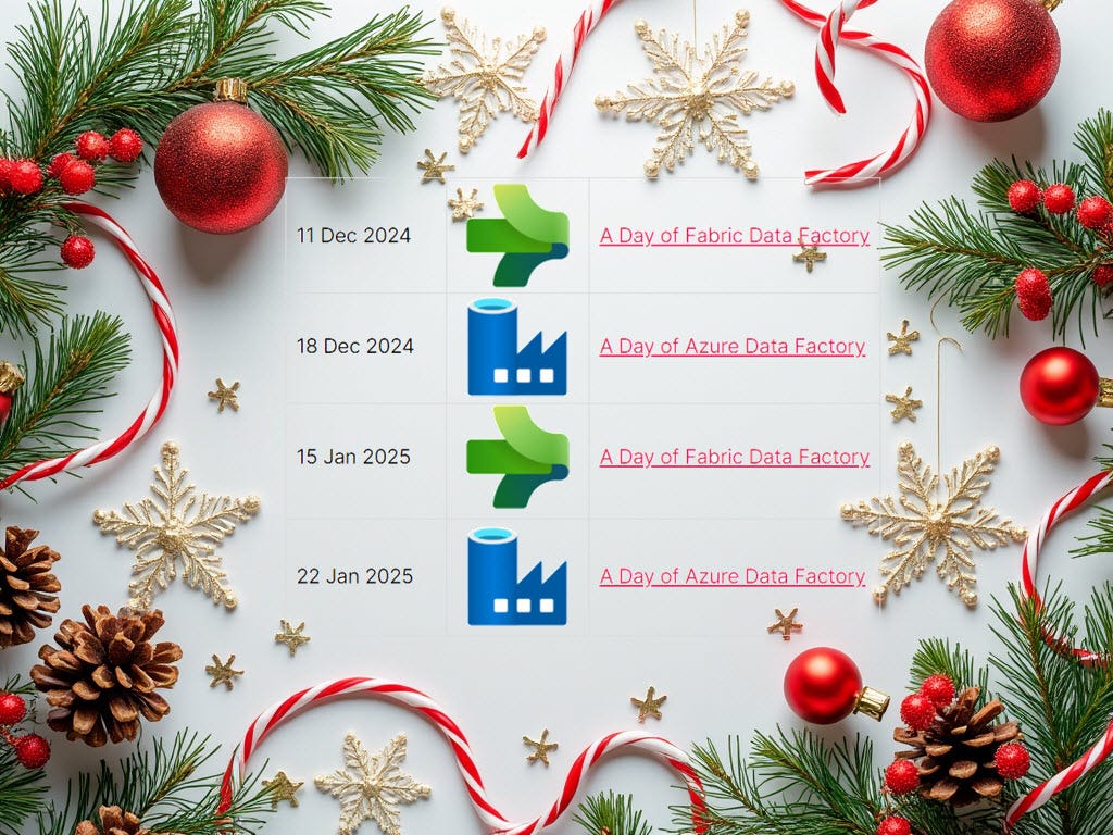 $99 / day for Azure Data Factory and Fabric Data Factory training at entdna.com/training until 1 Jan 2025!