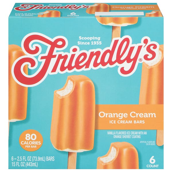 Friendly's Orange Creme Ice Cream Bars 6 - 2.5 fl Oz Bars 15 OZ BOX