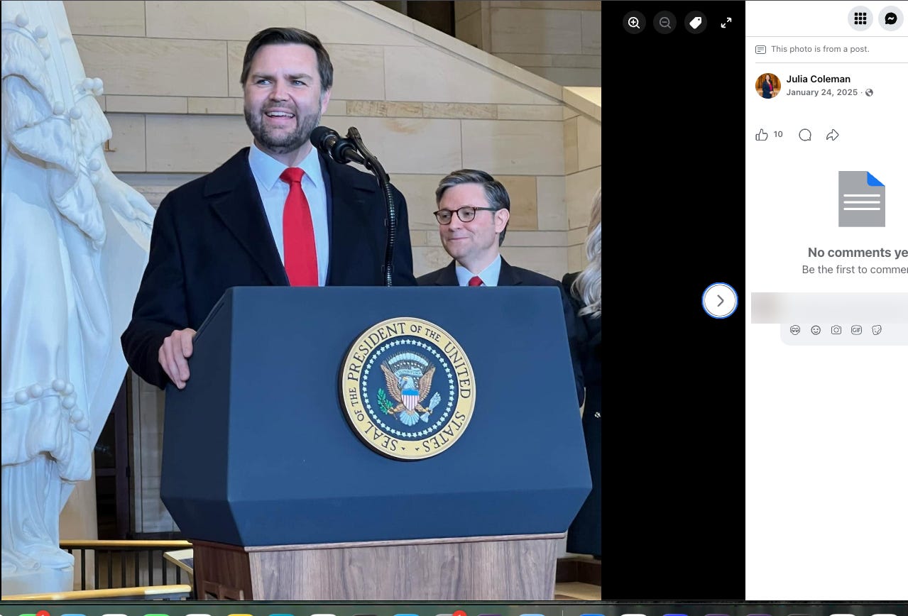 JD Vance at the lectern in the inauguration-day photographs. JD Vance at the lectern in the inauguration-day photographs.