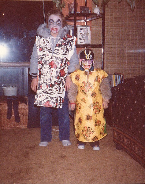 Old photographs of kids dressed in costumes for Halloween in the early 80's