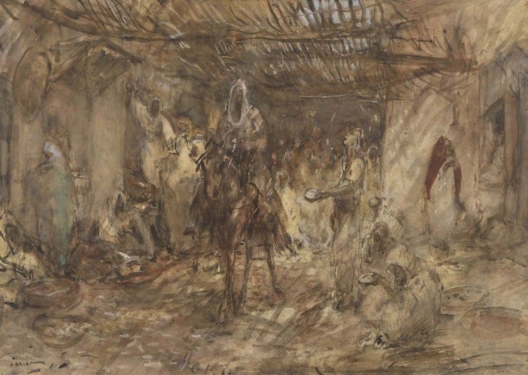 'Een overdekte straat in Marrakesh' - Aquarel: Marius Bauer (bron: kunsthandel Bies)