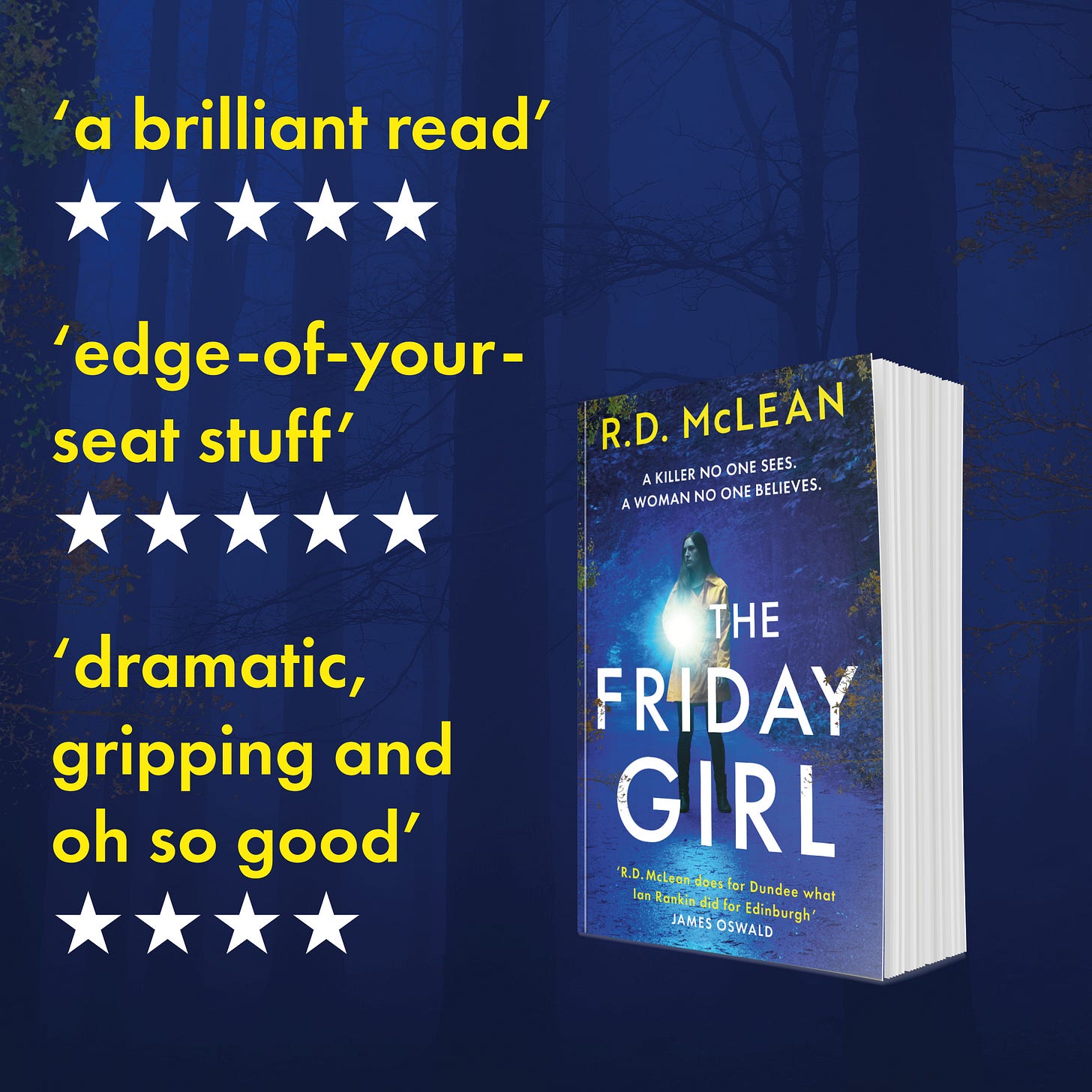 A promotional advert for the Friday Girl shows the book alongside reader quotes including "a brilliant read", "edge of your seat stuff" and "dramatic, gripping and oh so good"
