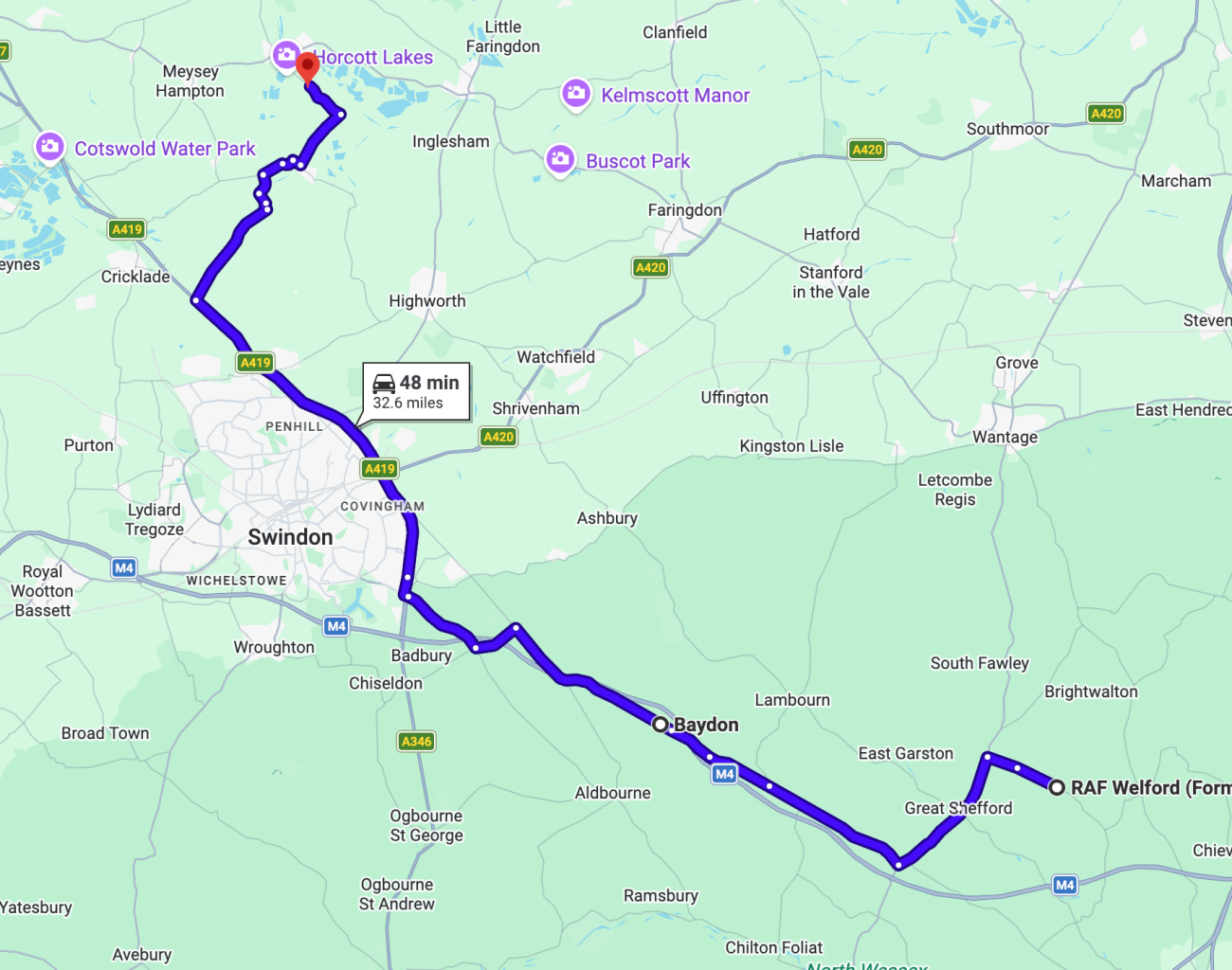 The route from RAF Welford to RAF Fairford is fairly restrictive and predictable. 