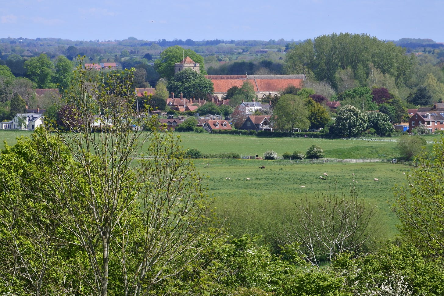 The view of Dorchester Abbey from Wittenham Clumps