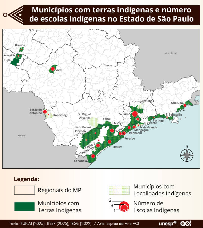 Mapa das escolas em territórios indígenas