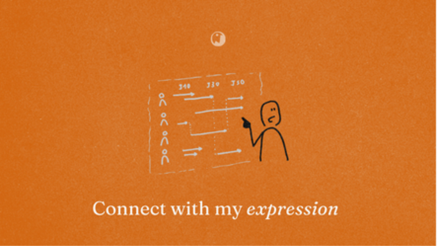 A minimalist illustration on orange background showing a stick figure pointing at a chart with human figures and values.