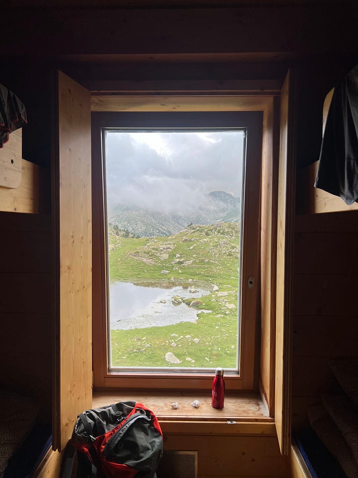 Photos of the Refugi de L’illa, bunk room and dinner