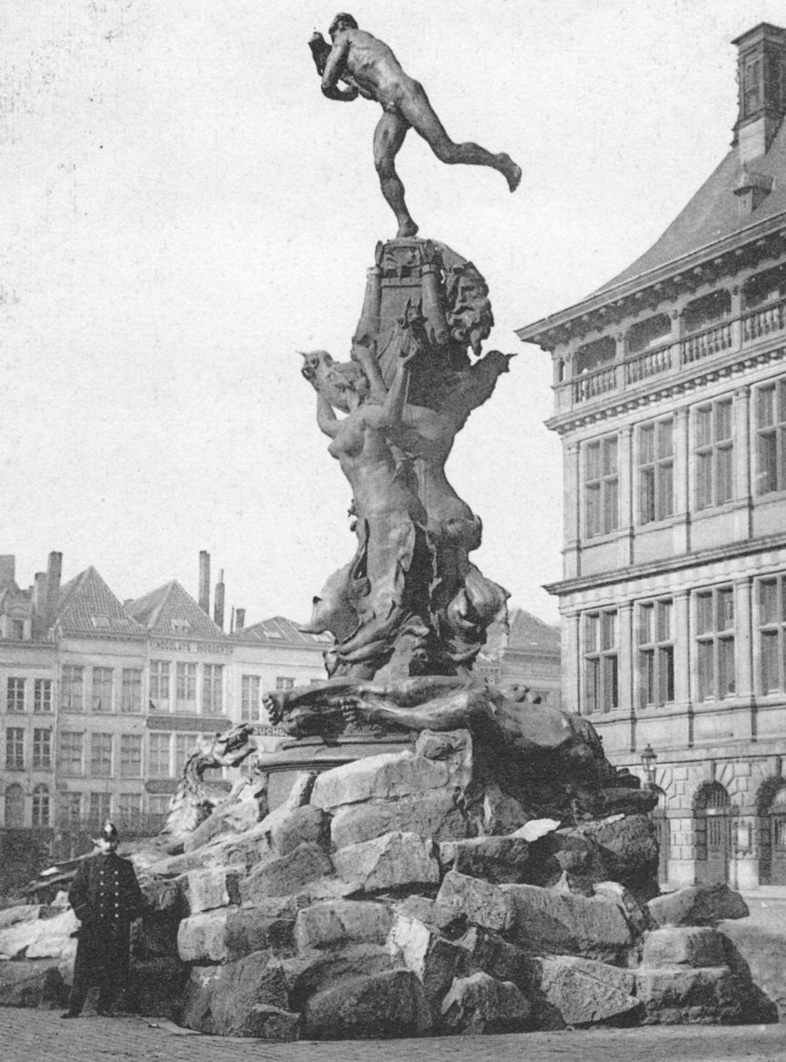 BELGIUM ANTWERP, ANVERS, Brabo Fountain, Police, Vintage Postcard, Black & White, 1900s, g. Hermans image 1