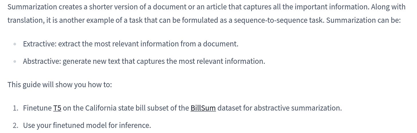 A screenshot of the Transformers summarization page