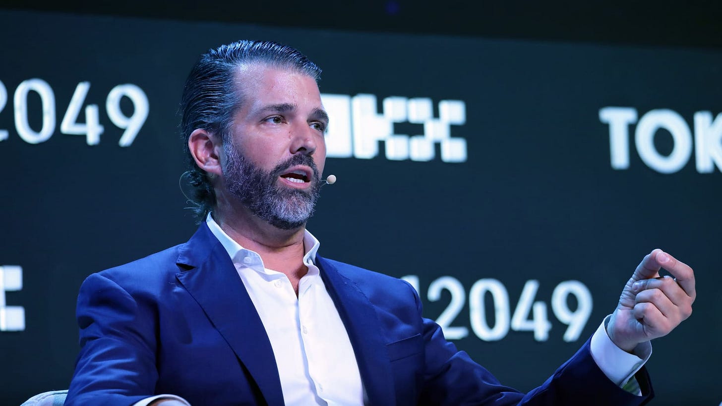 Donald Trump Jr., co-founder of World Liberty Financial, during at the Token2049 conference in Singapore, on Wednesday, Oct. 1, 2025. The crypto conference runs through Oct. 2. Photographer: Suhaimi Abdullah/Bloomberg via Getty Images