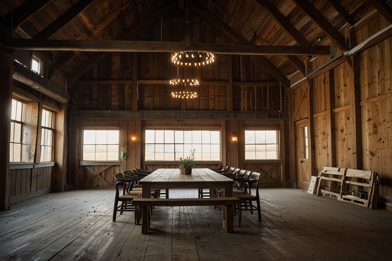 Barn with conference table and chairs. Barn with conference table and chairs.