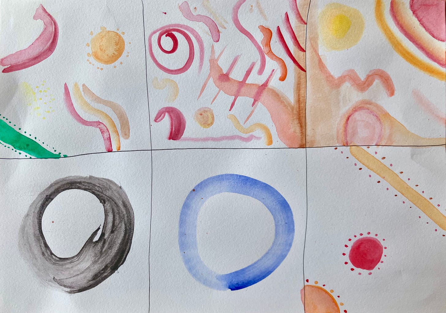 a 2x3 grid of abstract watercolor sketches