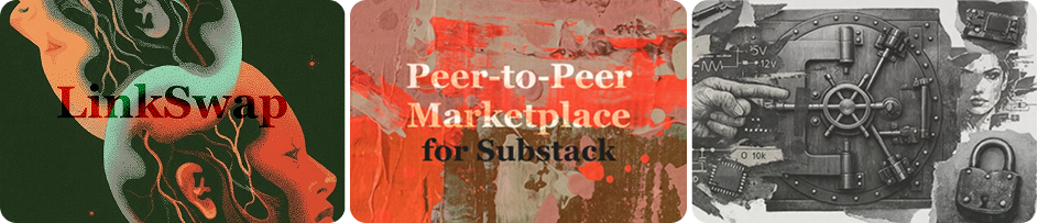 Three Product with Attitude product covers side by side: LinkSwap, the peer-to-peer marketplace for Substack writers, Stackshelf, and Attitude Vault, shown as a lineup of Karo Zieminski's indie builder tools. Three Product with Attitude product covers side by side: LinkSwap, the peer-to-peer marketplace for Substack writers, Stackshelf, and Attitude Vault, shown as a lineup of Karo Zieminski's indie builder tools.