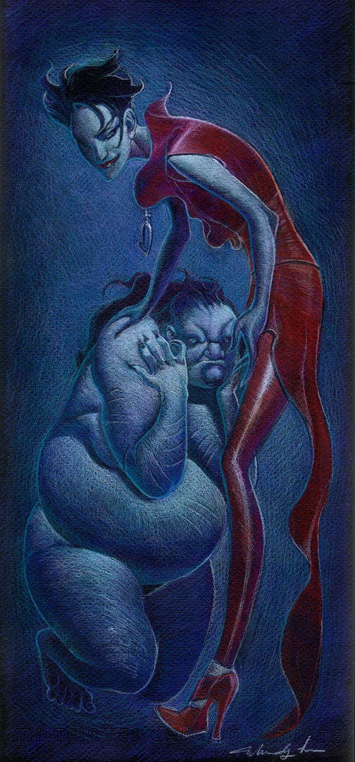 Colored pencil drawings of various members of The Endless by artist Mindy Lee (https://www.gallerynucleus.com/artists/mindy_lee)