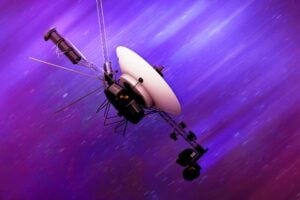 NASA’s twin Voyager spacecraft, launched in 1977, are now traveling through interstellar space at around 35,000 mph (56,000 kph). This artist’s concept depicts one of the probes speeding away. NASA/JPL-Caltech