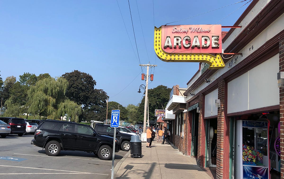 Salem Willows Arcade and willow tree Salem Willows Arcade and willow tree