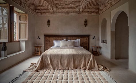 Interior or exterior view of Jnane Rumi boutique hotel, Marrakech Palmeraie. Photography by David Dumon.