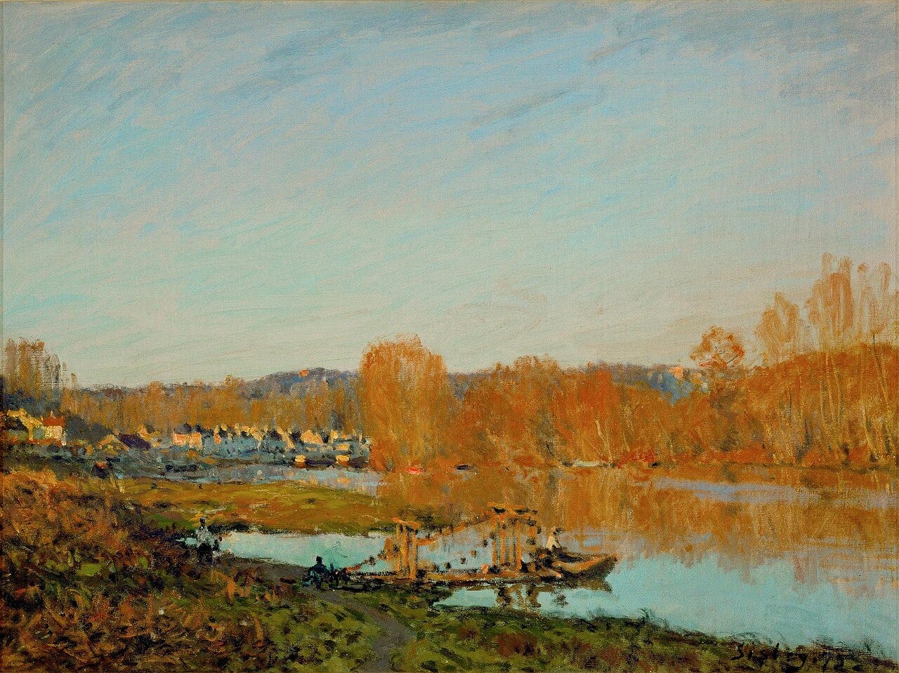 Golden autumn trees along the Seine reflected in still water Golden autumn trees along the Seine reflected in still water