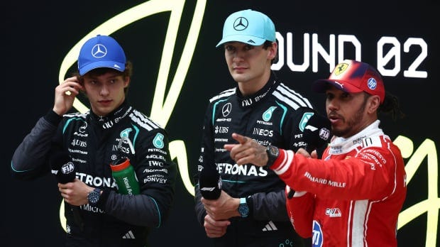 Lewis Hamilton will be hoping to defeat Kimi Antonelli and George Russell of Mercedes