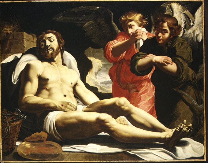 The Dead Christ in the Tomb with Two Angels, Abraham Janssen van Nuyssen (Flemish, ca. 1575–1632), Oil on canvas