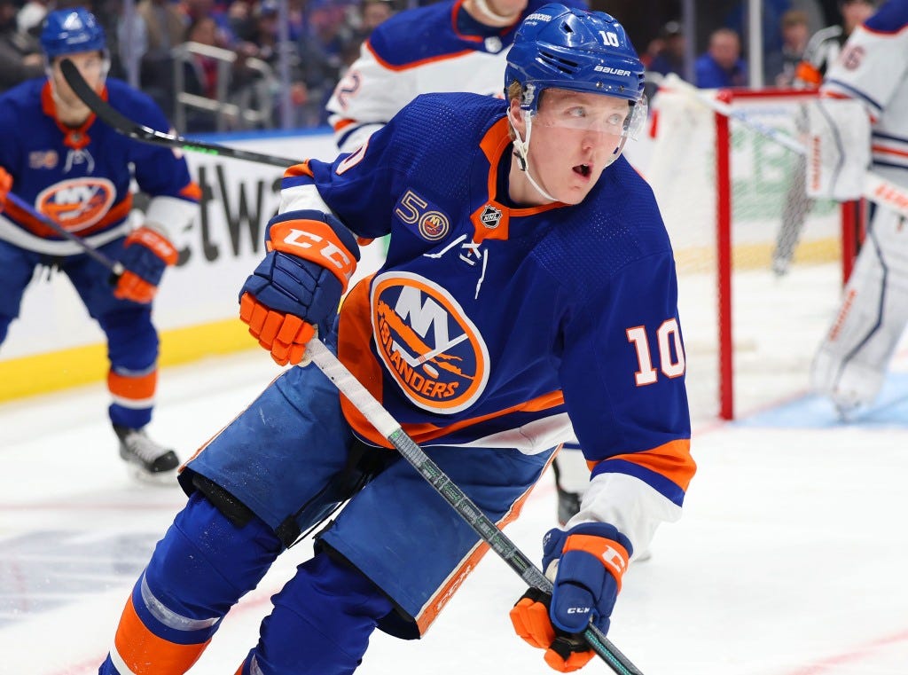 Simon Holmstrom played well in his NHL debut in the Islanders' 3-0 win over the Oilers. Simon Holmstrom played well in his NHL debut in the Islanders' 3-0 win over the Oilers.
