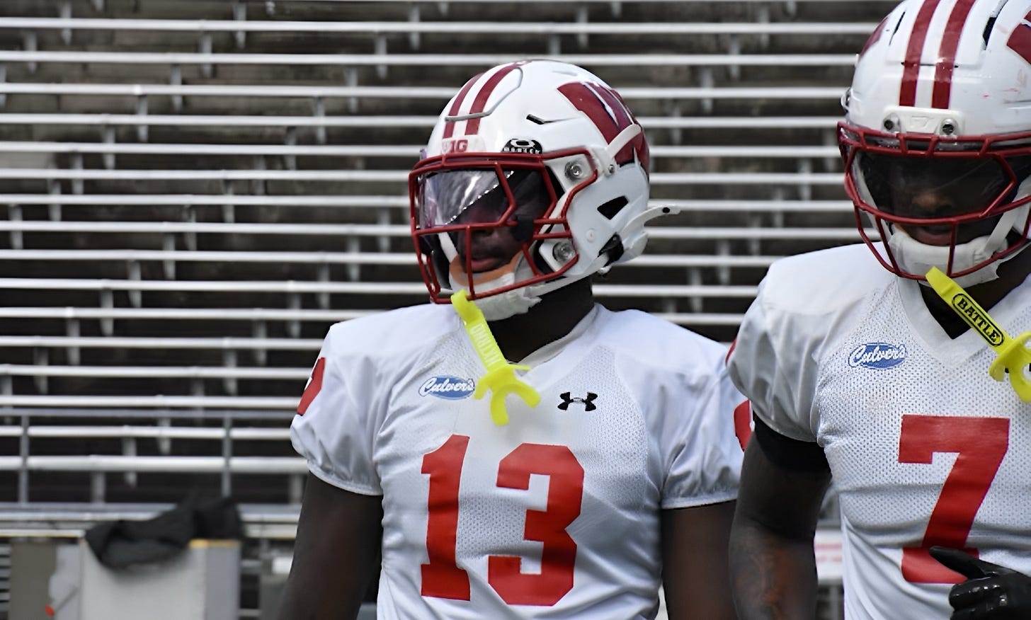Wisconsin Badgers wide receiver Eugene Hilton Jr. on the field during fall camp practice.